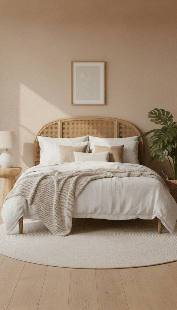 Bed with rattan headboard 6d67c77992