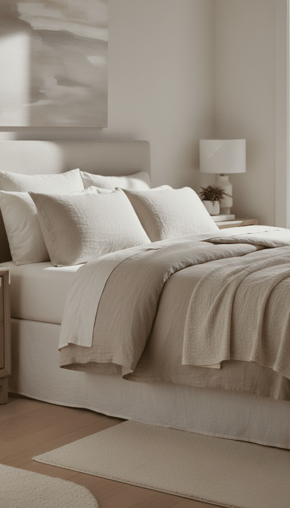 Bed with rumpled linen sheets dbb453db82