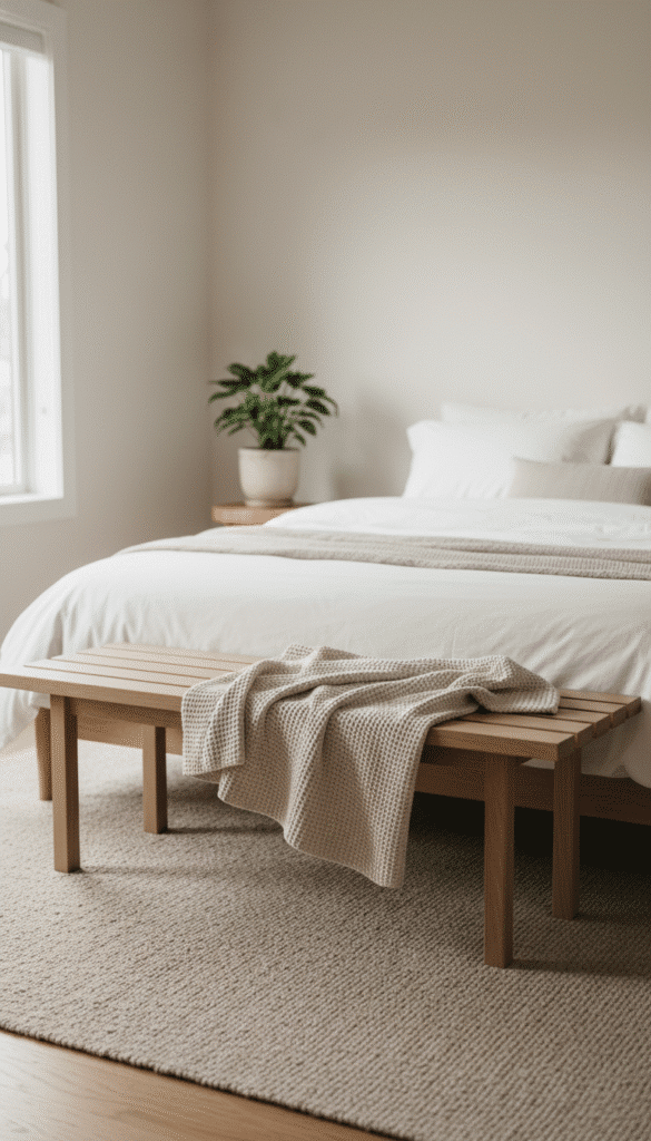 Japandi Minimalist Bedroom Inspiration: 15 Ways to Use Light Wood for a Zen Aesthetic ✨ 6 Bench at end of bed ff235bae91