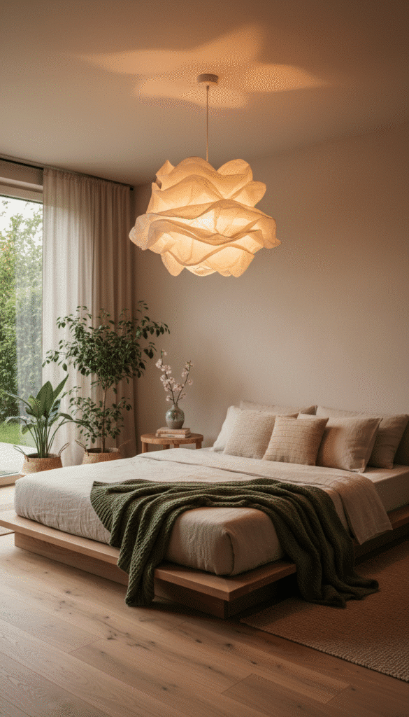 Paper lamp hanging over bed a4511caab5