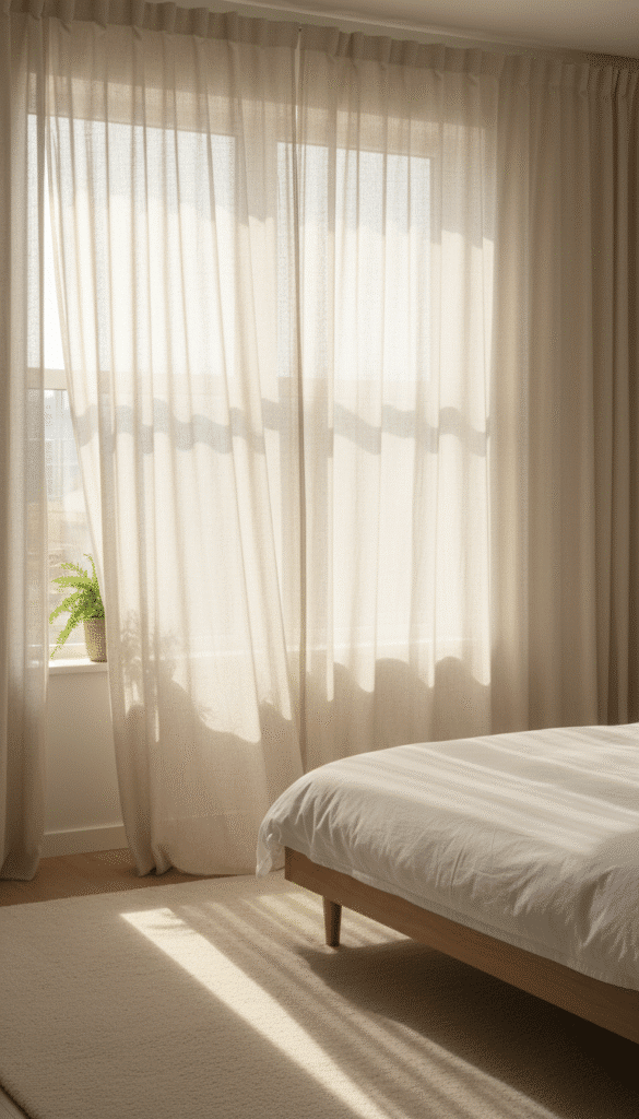 Sheer curtains blowing in breeze 80237a19fc