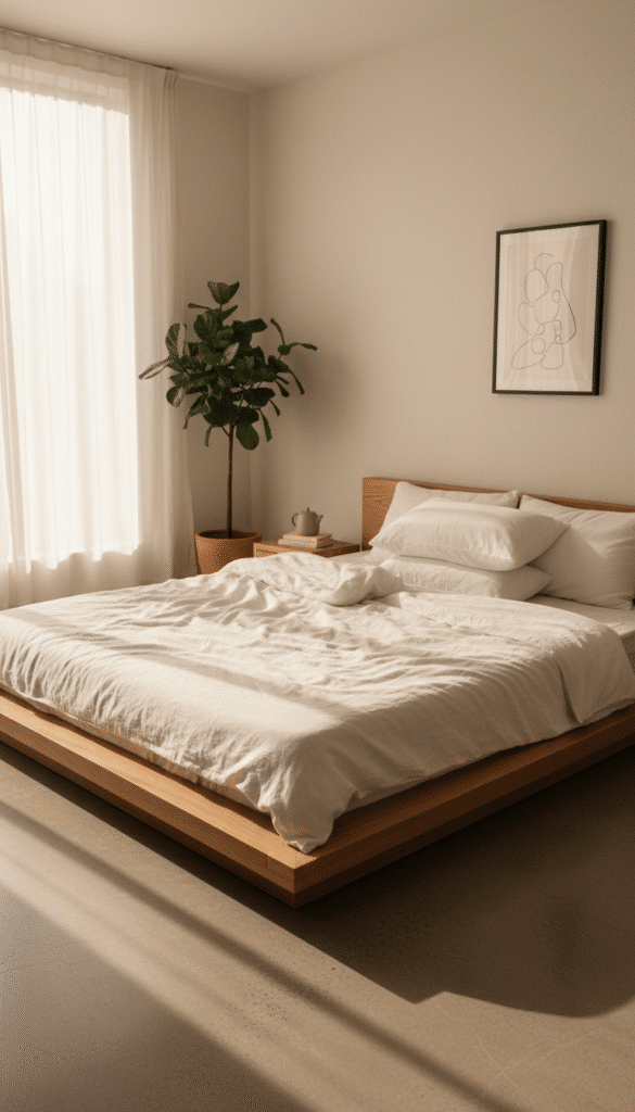 Sleek bed in sundrenched bedroom 9c9325f7d8