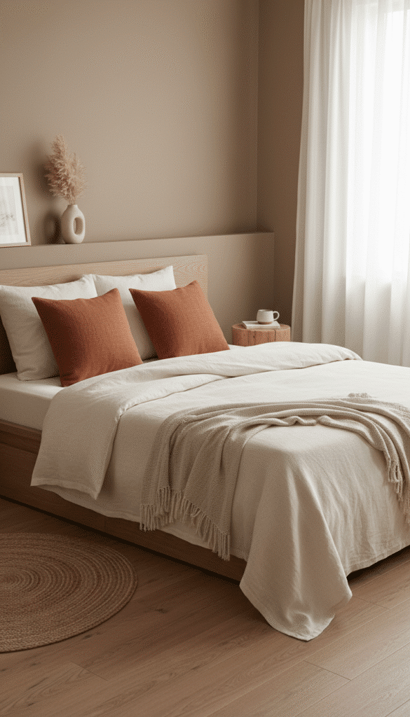 Terracotta pillows on bed a9448be8b4