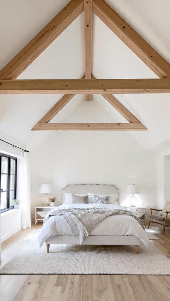 Japandi Minimalist Bedroom Inspiration: 15 Ways to Use Light Wood for a Zen Aesthetic ✨ 13 original a bedroom with wood beams on the ceiling