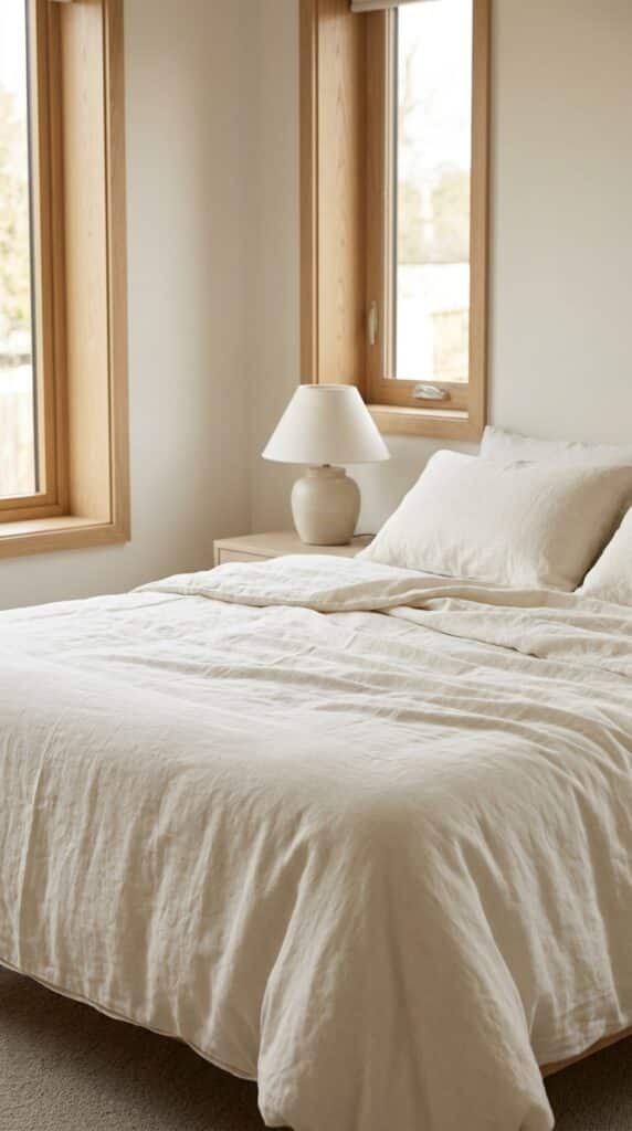 12 Crisp White Bedding Ideas for a 2026 Spring Refresh 4 Bed styled with linen fabric 8cfca886b8