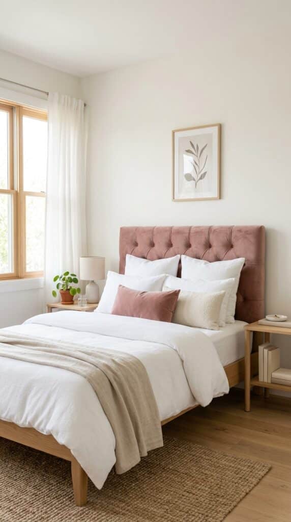 Dusty Rose and White Bedroom Ideas: 18 Elegant Decor Palettes for a Timeless Look 3 Bedroom with dusty rose headboard 48057133c1