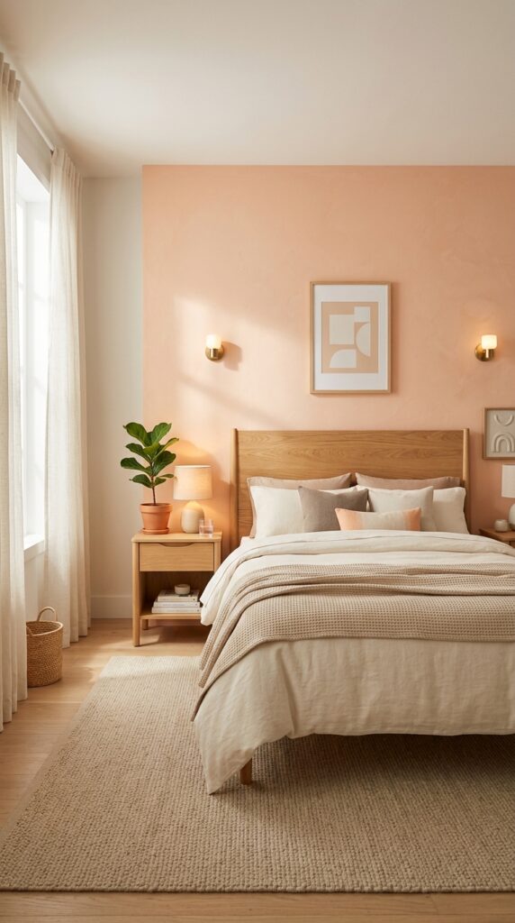 Draft image promptpeach accent wall behind bed coz c9e007ebc6