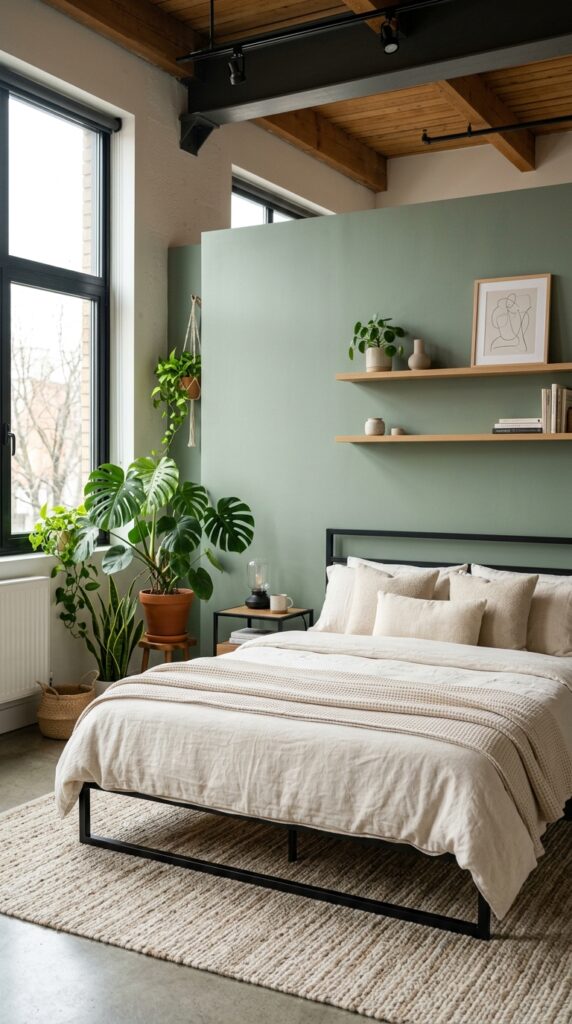 Loft bedroom with sage wall 2c3254e78c 1
