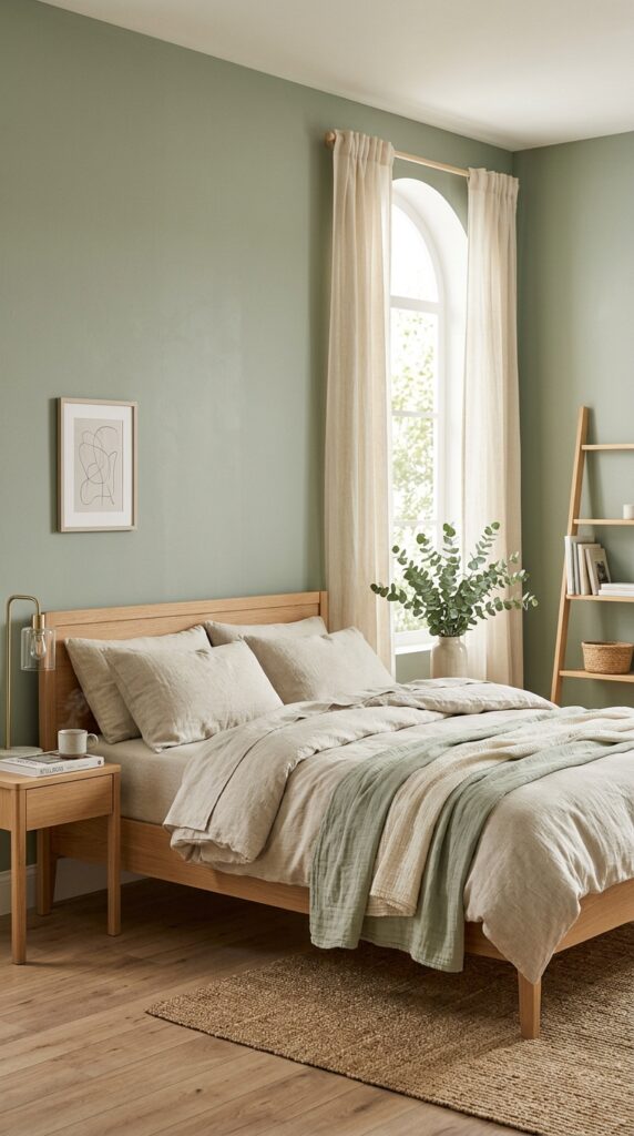 Minimalist bedroom sage green cream cb67fd68be