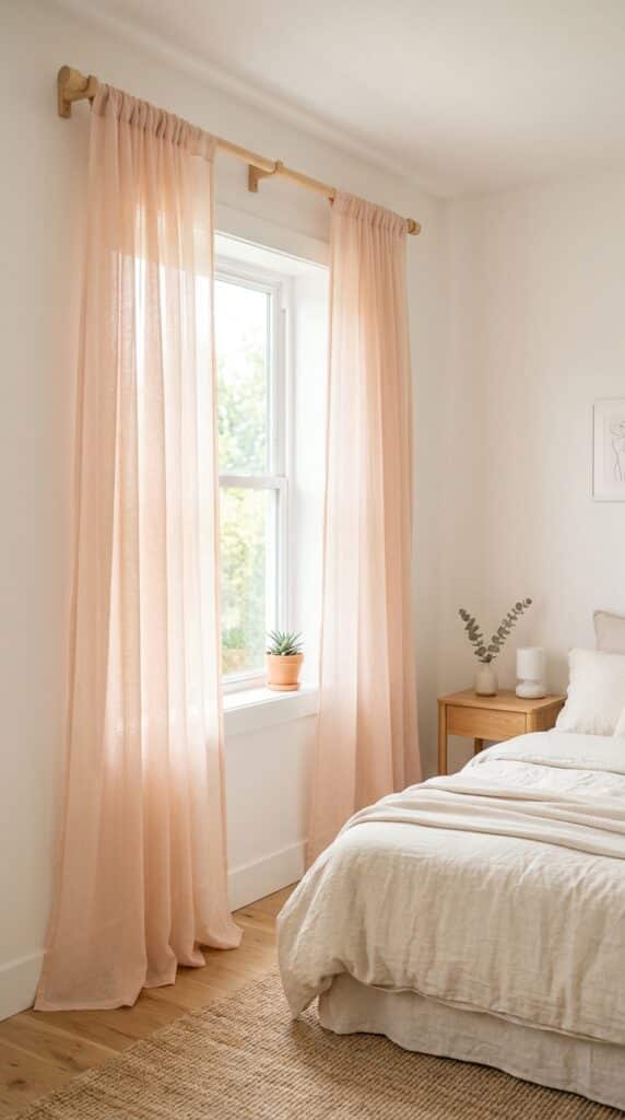 Peach curtains in bright bedroom e8277f0f0b