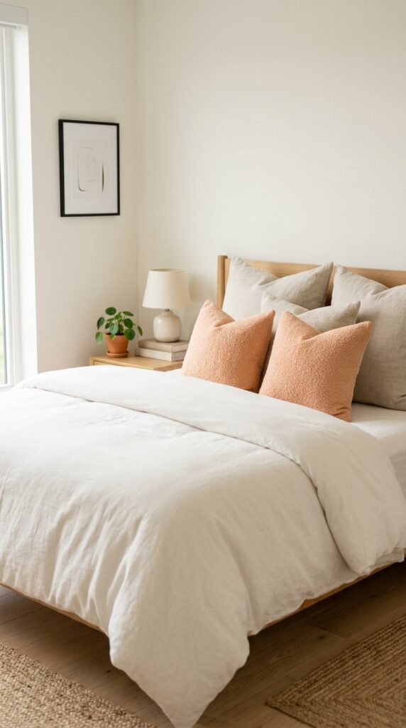 Peach pillows on bed ae59022432