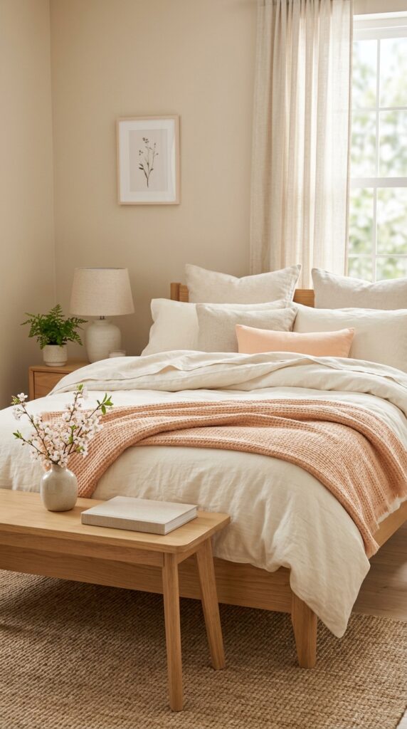 Peach throw blanket on bed 8aec3f3f0e