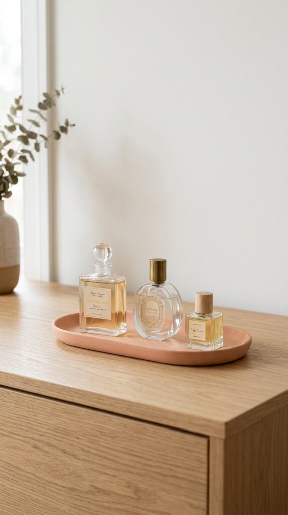 Peach tray with perfume bottles 69fd113584