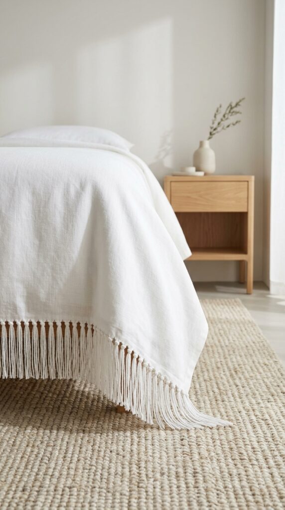 12 Crisp White Bedding Ideas for a 2026 Spring Refresh 11 White bed cover with fringe 57a4fd6c3c