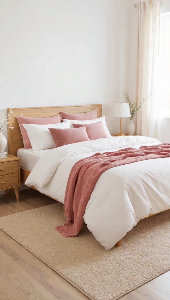 Dusty Rose and White Bedroom Ideas: 18 Elegant Decor Palettes for a Timeless Look 15 draft image prompt bedroom with beige rug white be