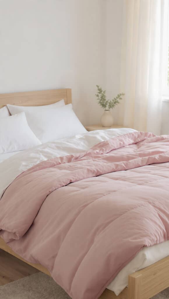 Dusty Rose and White Bedroom Ideas: 18 Elegant Decor Palettes for a Timeless Look 17 draft image prompt white bed with dusty rose quilt