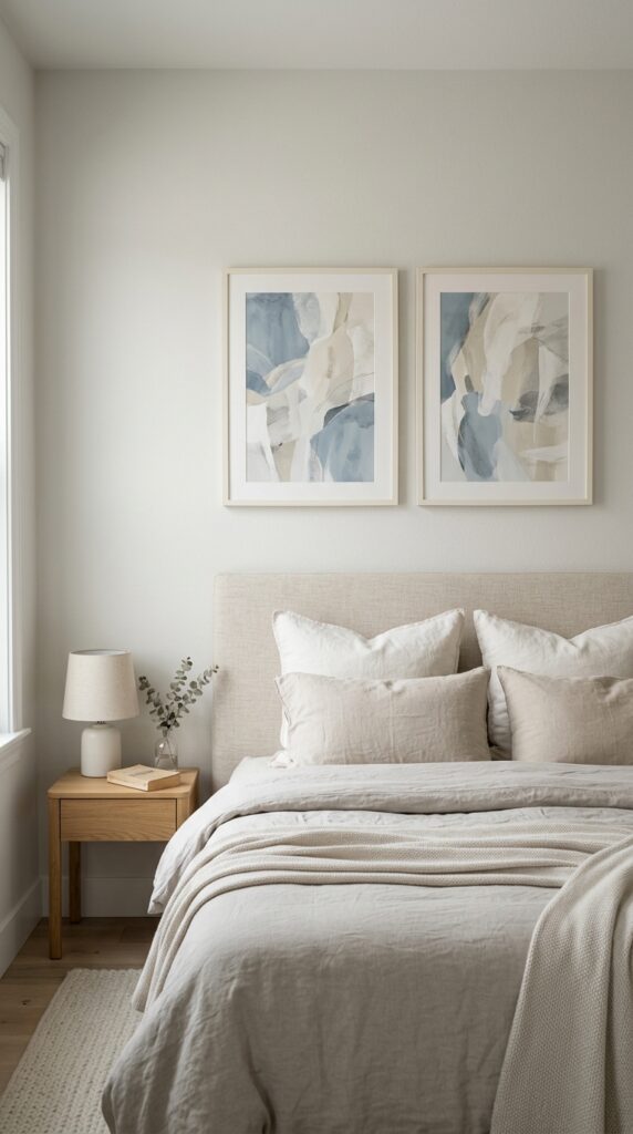 Bedroom wall with abstract art 202604291205