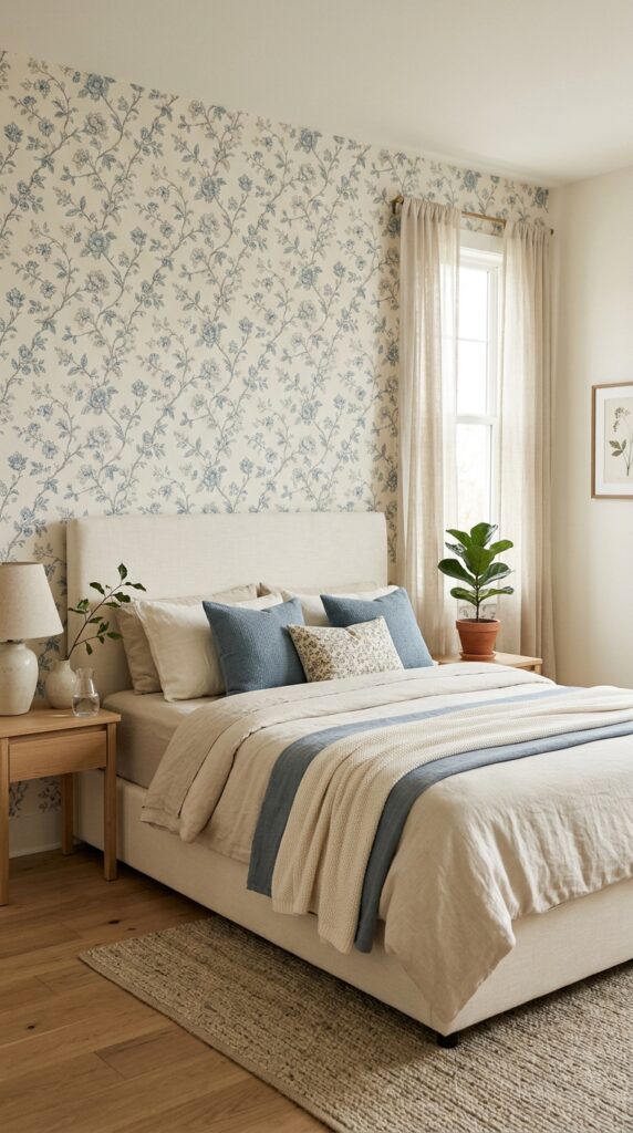 Bedroom with floral wallpaper 202604291203