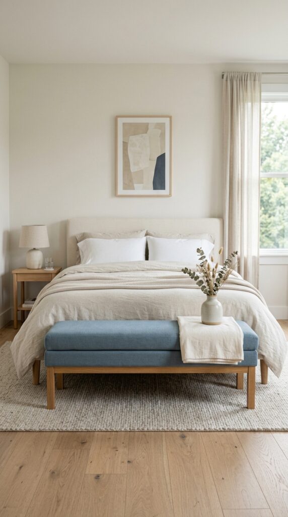 Bedroom with upholstered bench 202604291204