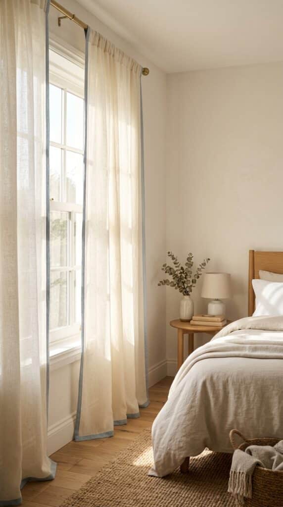 Cream curtains with blue trim 202604291201