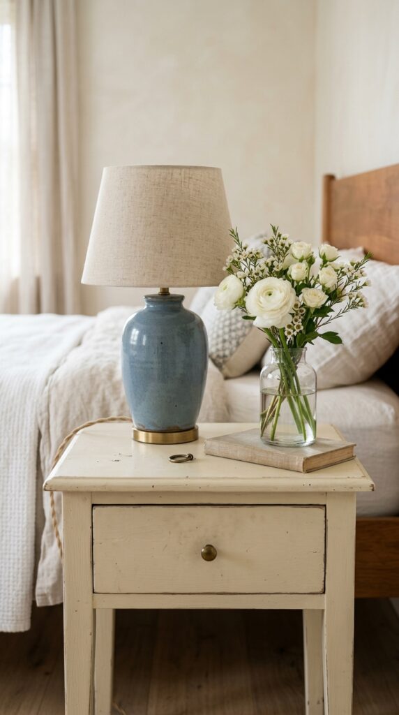 Cream nightstand with lamp 202604291159